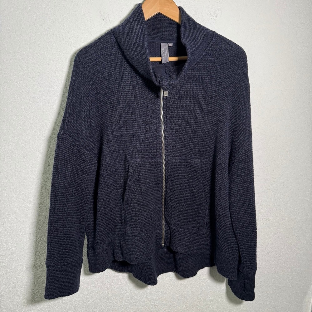 Sweaty Betty Zip Up‎ Knit Jacket Blue Textured Funnel Neck | Womens XLarge